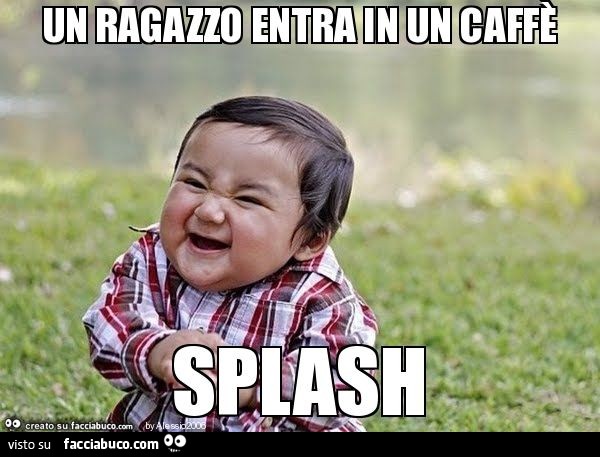 Un ragazzo entra in un caffè splash