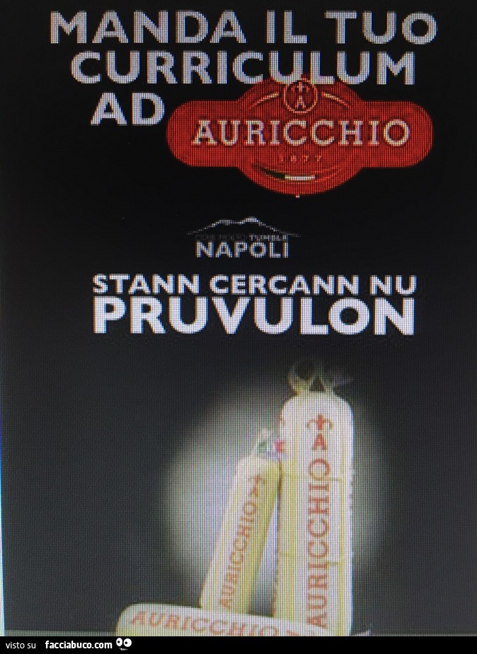 Manda il tuo curriculum ad Auricchio. Stann cercann nu pruvulon