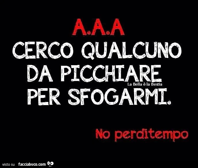 A.A.A. Cerco qualcuno da picchiare per sfogarmi. No perditempo