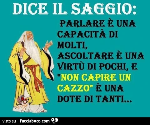 Dice il saggio: parlare è una capacità di molti, ascoltare è una virtù di pochi, e non capire un cazzo è una dote di tanti