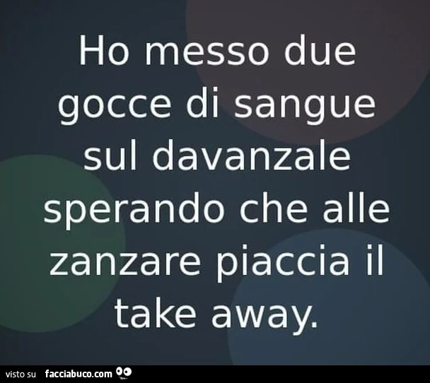 Ho messo due gocce di sangue sul davanzale sperando che alle zanzare piaccia il take away