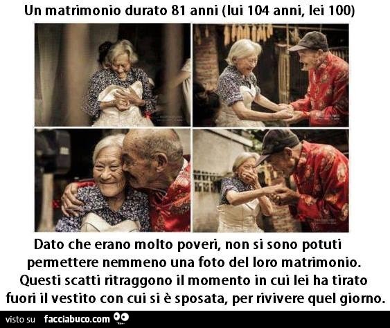 Un matrimonio durato 81 anni. Lui 104 anni, lei 100. Dato che erano molto poveri, non si sono potuti permettere nemmeno una foto del loro matrimonio