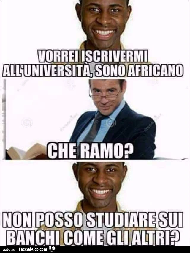 Vorrei iscrivermi all'università, sono africano. Che ramo? Non posso studiare sui banchi come gli altri?